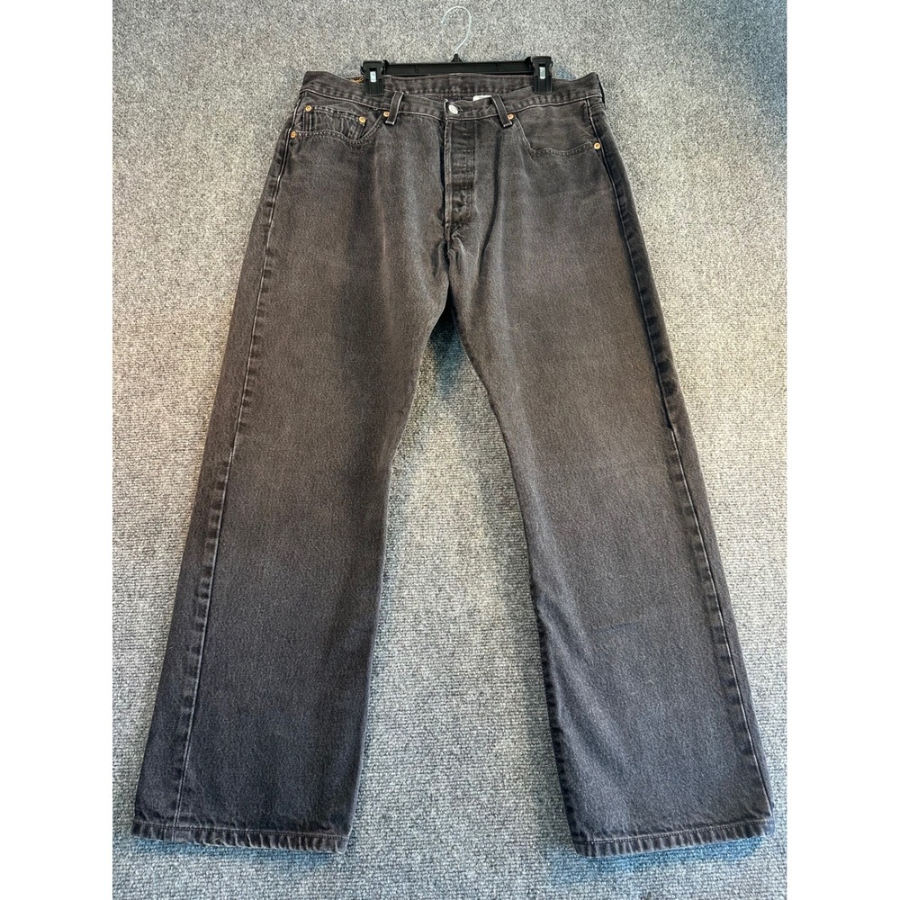 Levis 501 Original Fit Jeans Mens 38x32 Faded Black Straight Leg Button Fly
